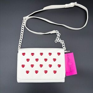 NWT Betsey Johnson Heart Studded White Crossbody Clutch Love Bag